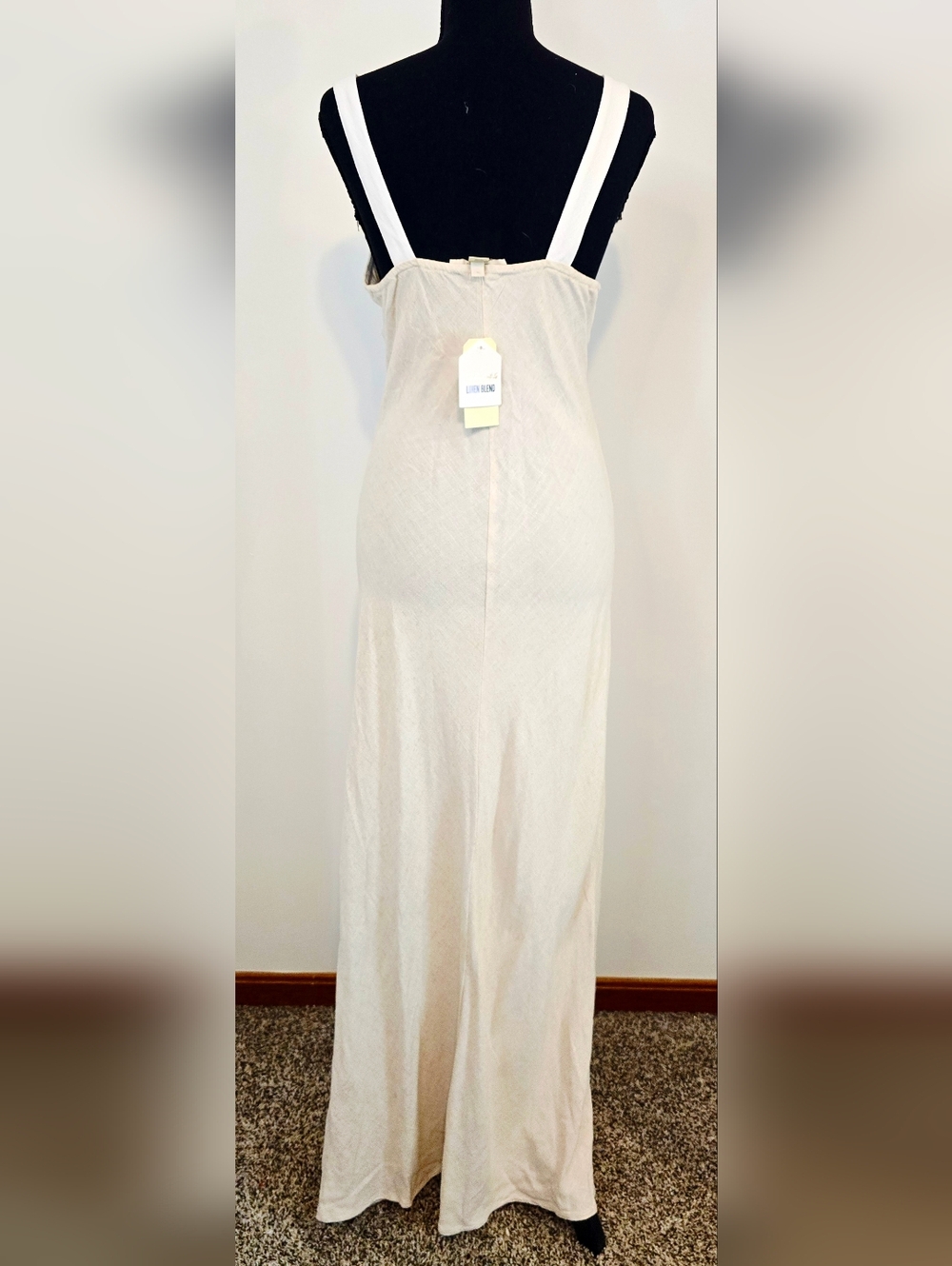 Linen Blend Maxi Dress Sleeveless Cross Back Vacation Beach Resort Size L - Picture 6 of 11